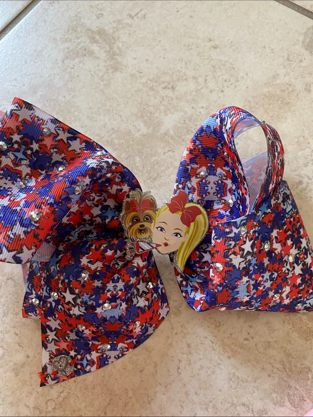 Bundle of 2 Large Red, White Blue Stars Girl Hairbow, and a Pretty Pink Bow